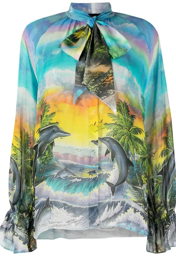 Philipp Plein Hawaii-mönstrad skjorta - Blå