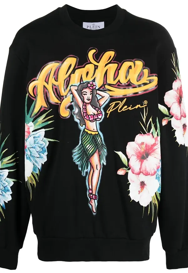 Philipp Plein Hawaii-mönstrad sweatshirt - Svart