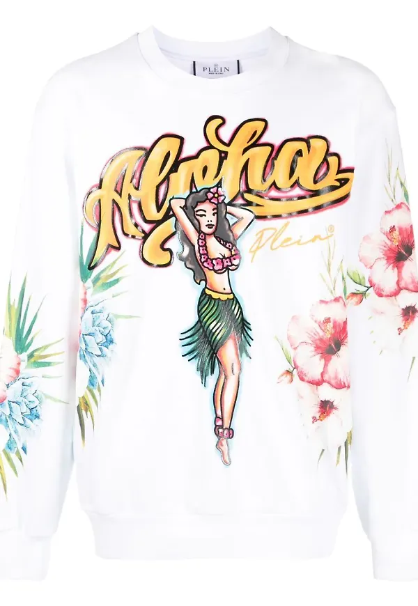 Philipp Plein Hawaii-mönstrad sweatshirt - Vit