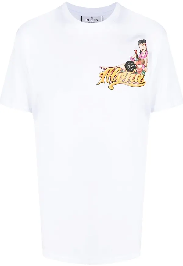 Philipp Plein Hawaii-mönstrad t-shirt - Vit