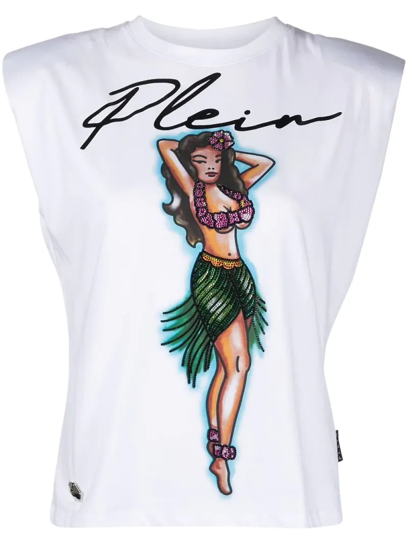 Philipp Plein Hawaii linne med logotyp - Vit
