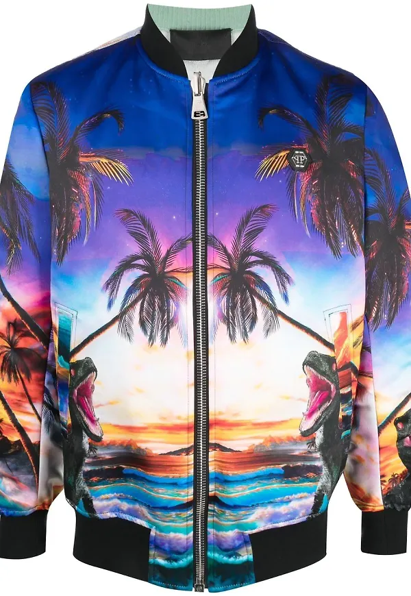 Philipp Plein Hawaii mönstrad bomberjacka - Blå
