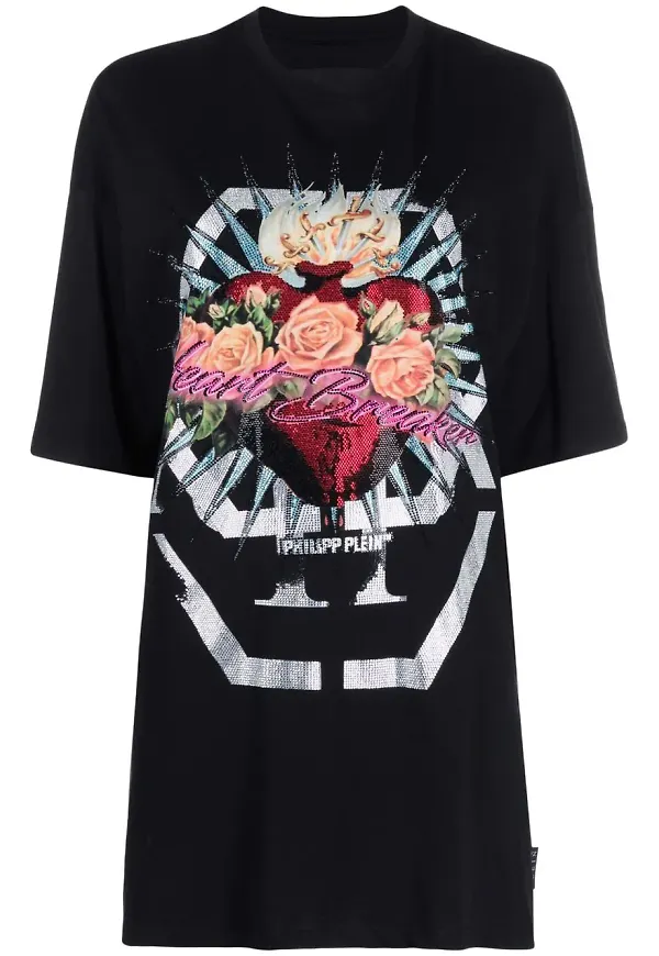 Philipp Plein Heart Breaker t-shirtklänning - Svart
