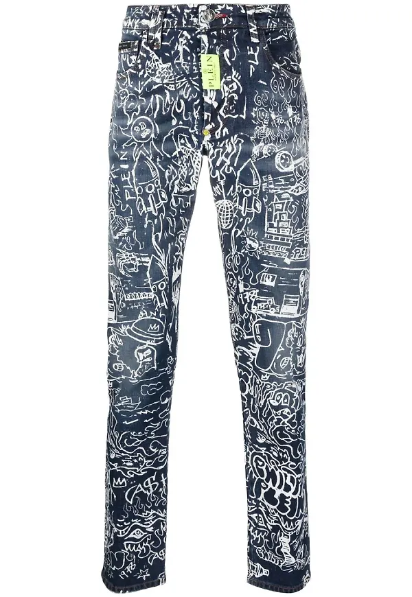 Philipp Plein helmönstrade jeans - Blå