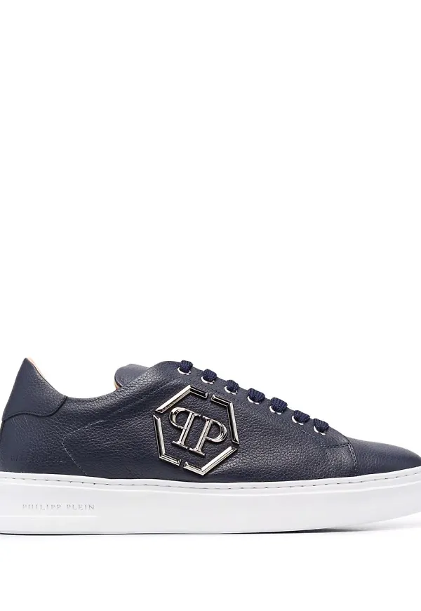 Philipp Plein Hexagon låga lädersneakers - Blå