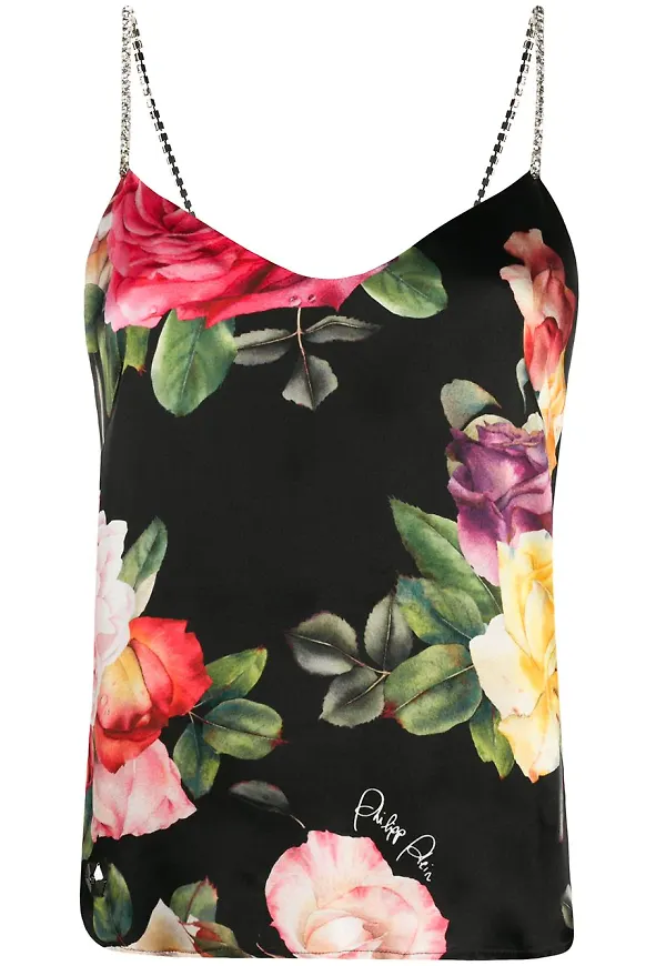 Philipp Plein Holiday Flowers topp i silke - Svart