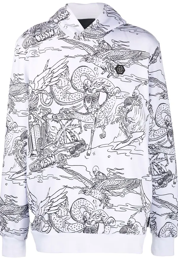 Philipp Plein hoodie med brodyr - Vit