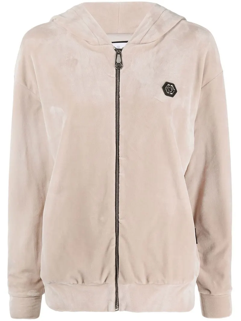 Philipp Plein hoodie med dragkedja och dödskalle - Neutral