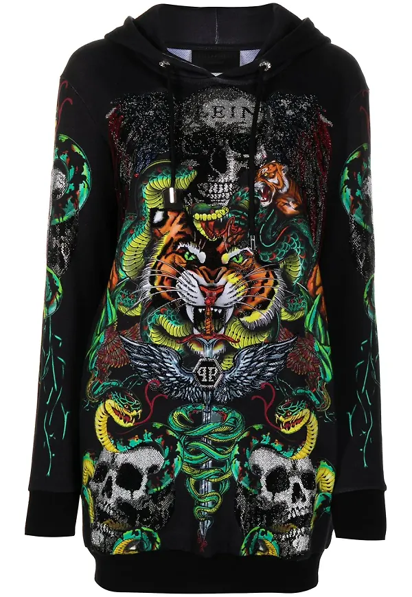 Philipp Plein hoodie med dragsko - 02 BLACK