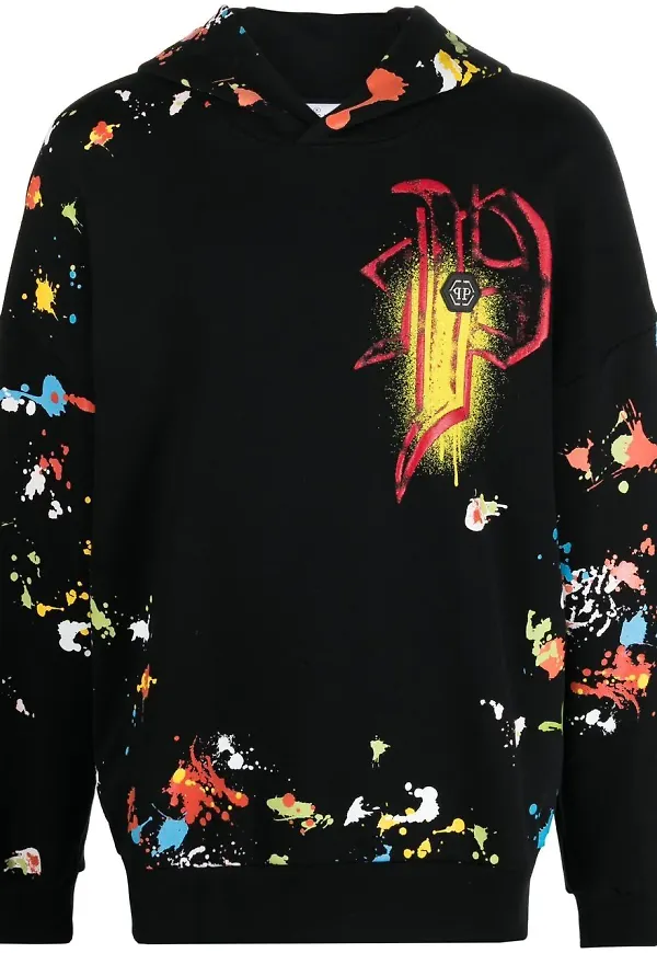 Philipp Plein hoodie med färgstänk - Svart
