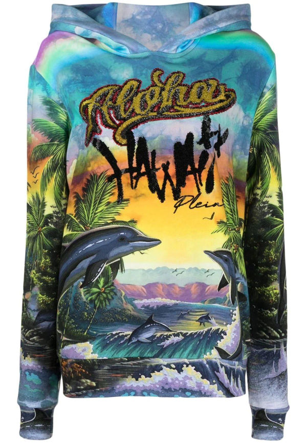 Philipp Plein hoodie med Hawaii-tryck - Blå