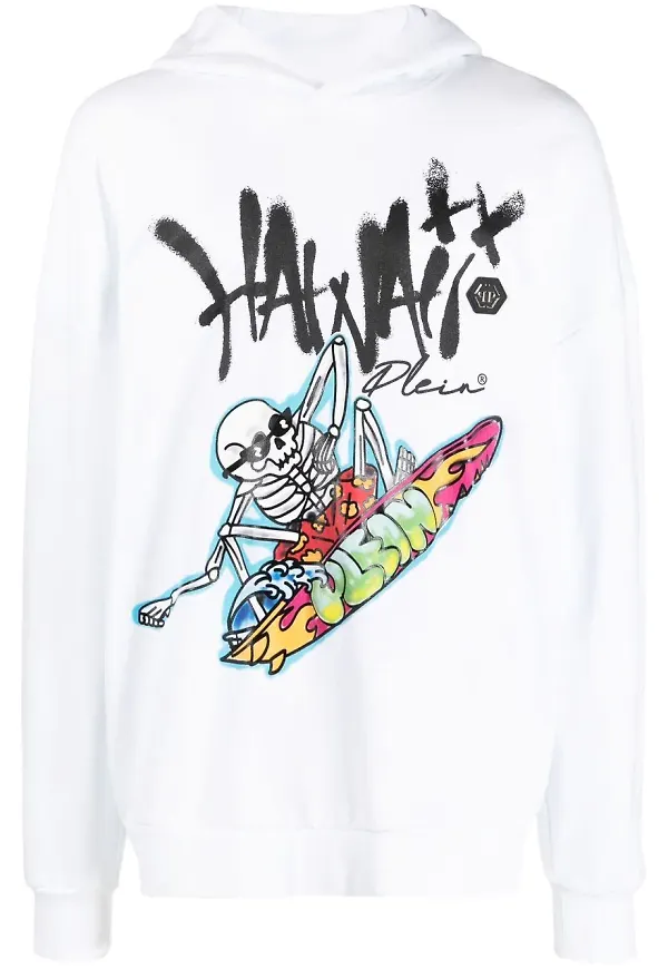 Philipp Plein hoodie med Hawaii-tryck - Vit