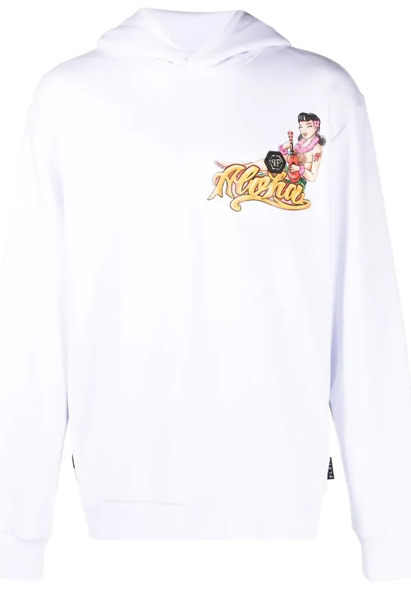Philipp Plein hoodie med Hawaii-tryck - Vit