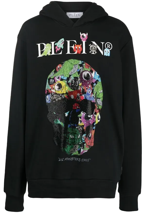 Philipp Plein hoodie med monstertryck - Svart