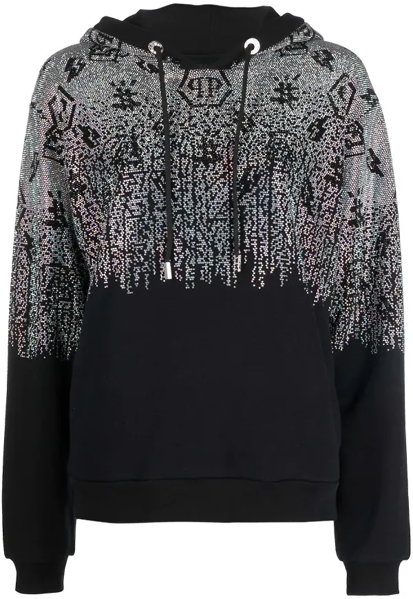 Philipp Plein hoodie med strassmonogram - Svart