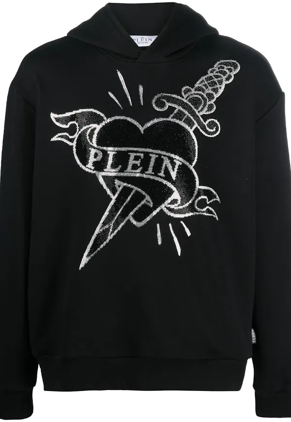 Philipp Plein huvtröja med tryck - Svart