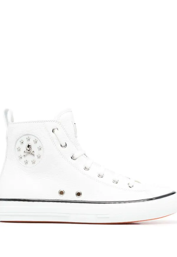 Philipp Plein höga lädersneakers - Vit