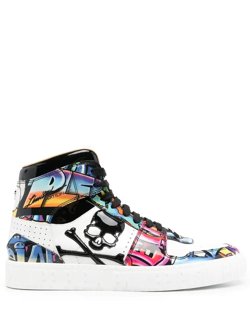 Philipp Plein höga sneakers med graffititryck - Vit