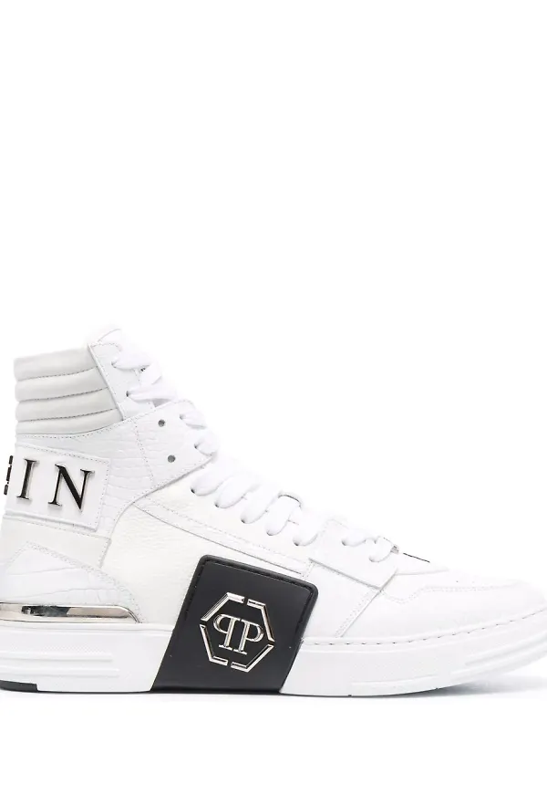 Philipp Plein höga sneakers med logotypplakett - Vit