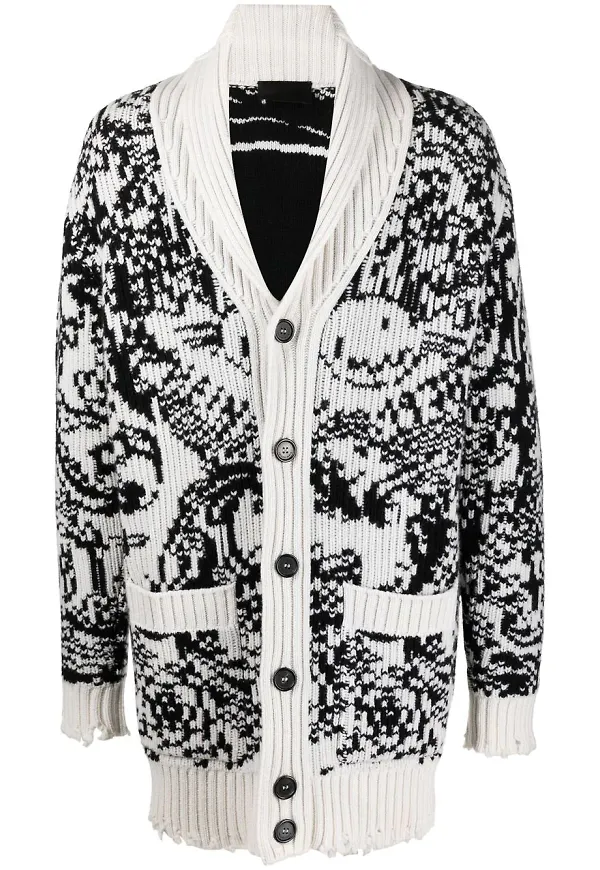 Philipp Plein intarsiastickad kofta med logotyp - Vit