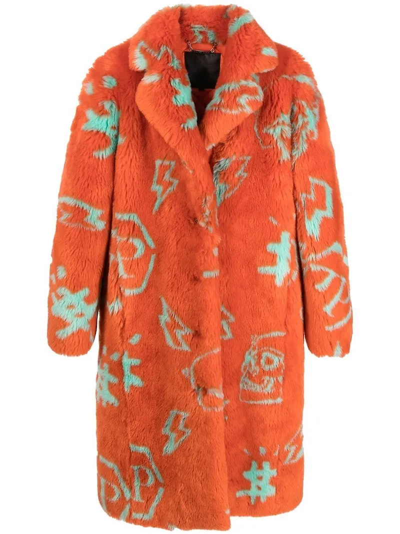 Philipp Plein jacka i konstpäls med monogram - Orange