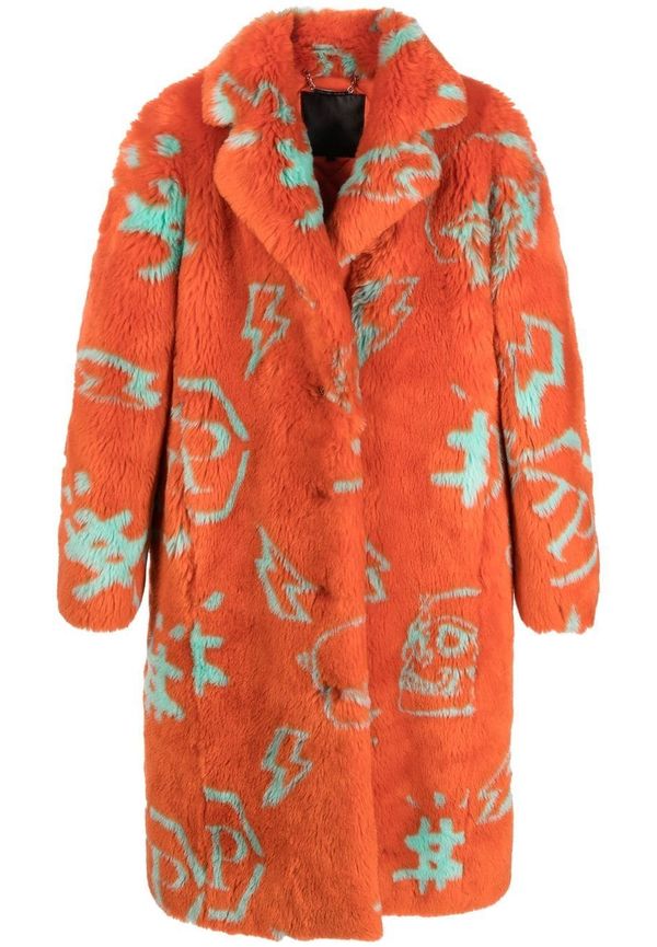 Philipp Plein jacka i konstpäls med monogram - Orange