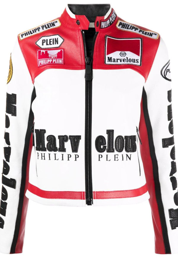Philipp Plein jacka med färgblock och logotyp - Vit