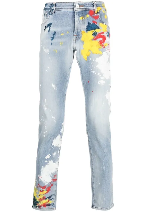 Philipp Plein jeans med färgstänk - Blå