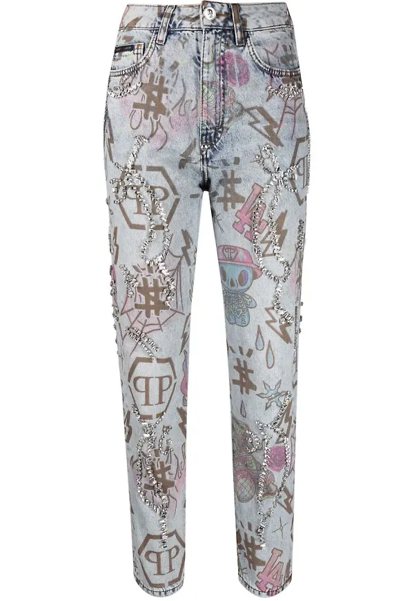 Philipp Plein jeans med tatueringsmonogram - Blå