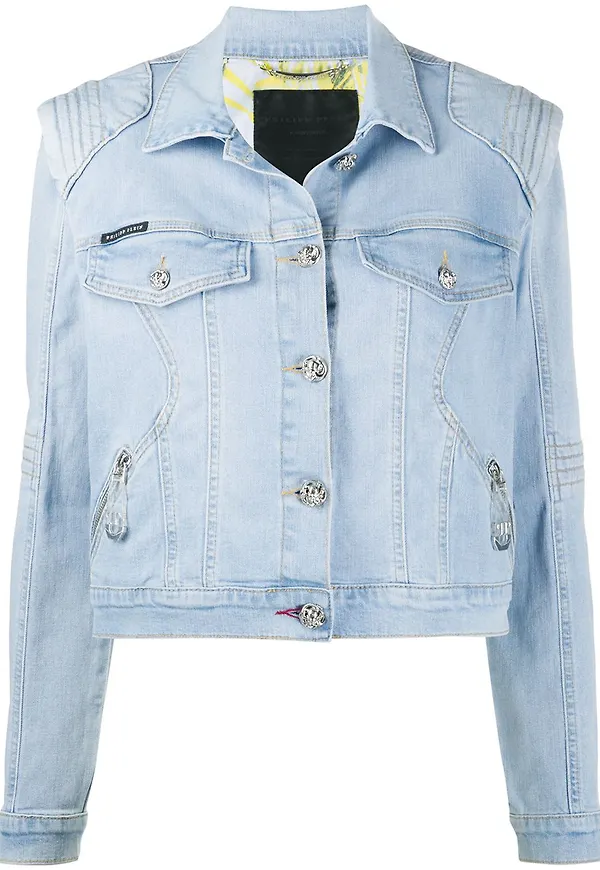 Philipp Plein jeansjacka i biker-modell - Blå