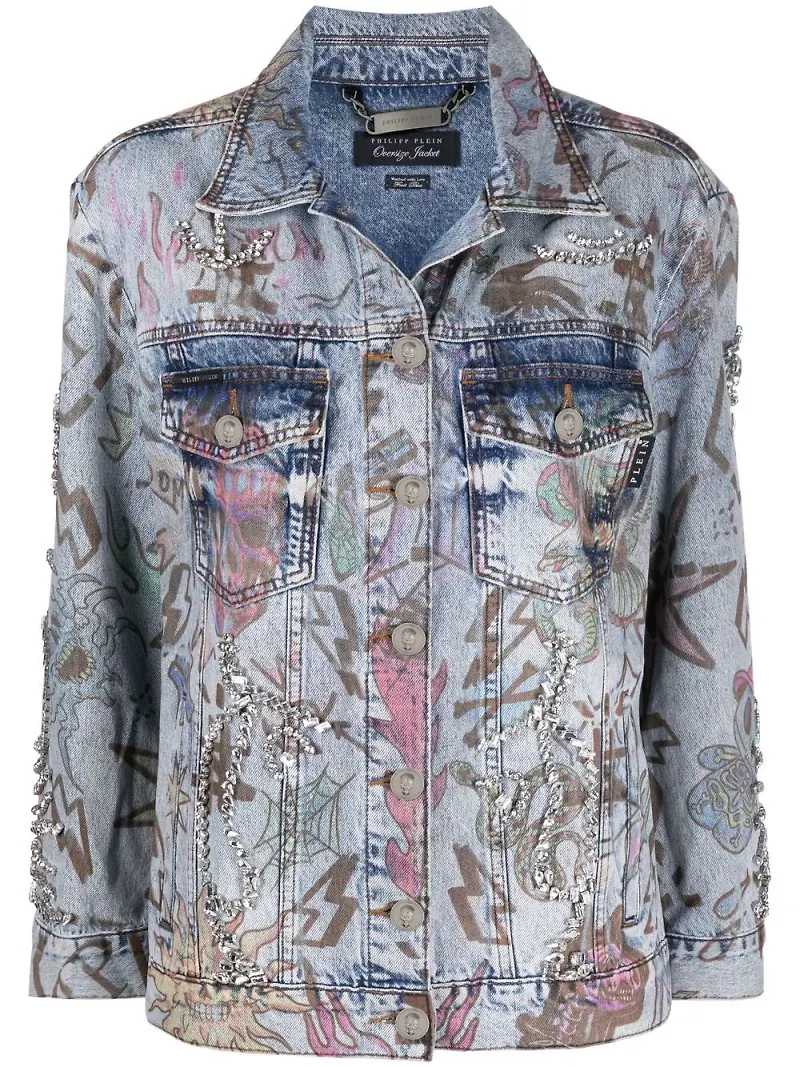 Philipp Plein jeansjacka i oversize-modell med monogram - Blå