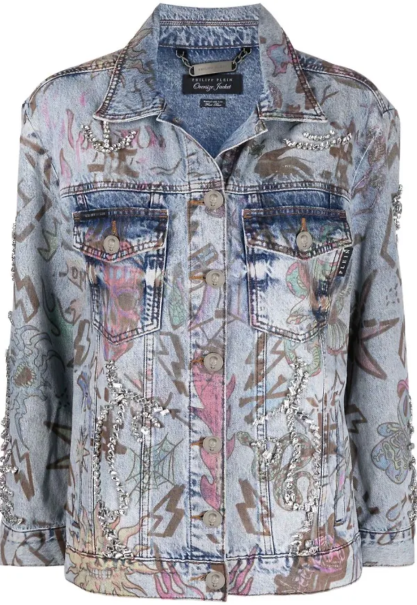 Philipp Plein jeansjacka i oversize-modell med monogram - Blå
