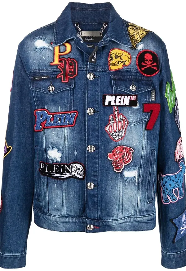 Philipp Plein jeansjacka med applikation - Blå