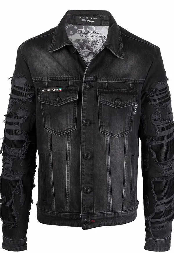 Philipp Plein jeansjacka med barocktryck - Svart