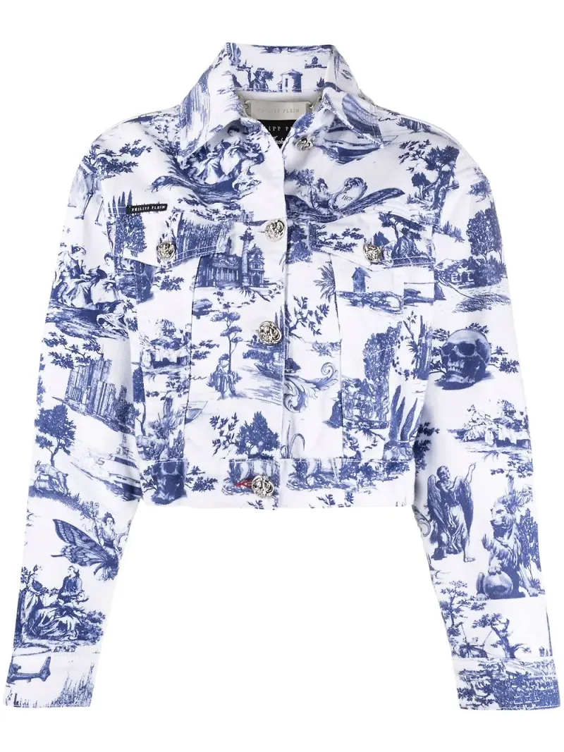 Philipp Plein jeansjacka med barocktryck - Vit