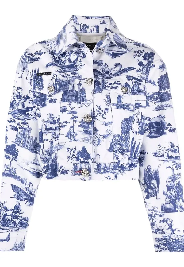 Philipp Plein jeansjacka med barocktryck - Vit