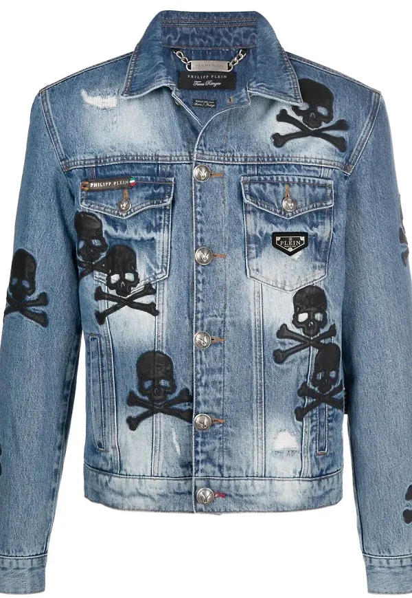 Philipp Plein jeansjacka med dödskalle - Blå