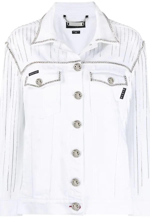 Philipp Plein jeansjacka med fransdetalj - Vit