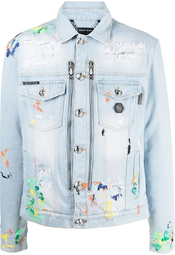 Philipp Plein jeansjacka med färgstänk - Blå