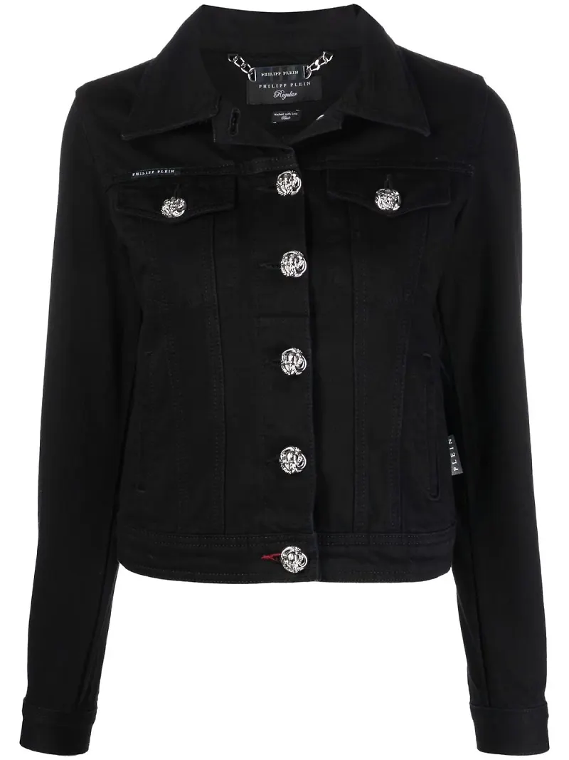 Philipp Plein jeansjacka med logotypplakett - Svart