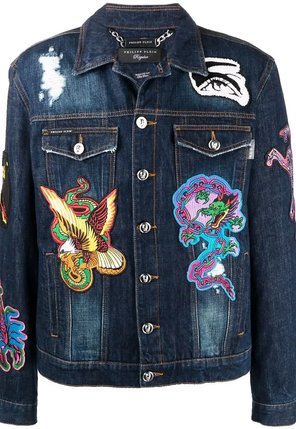 Philipp Plein jeansjacka med märken - Blå