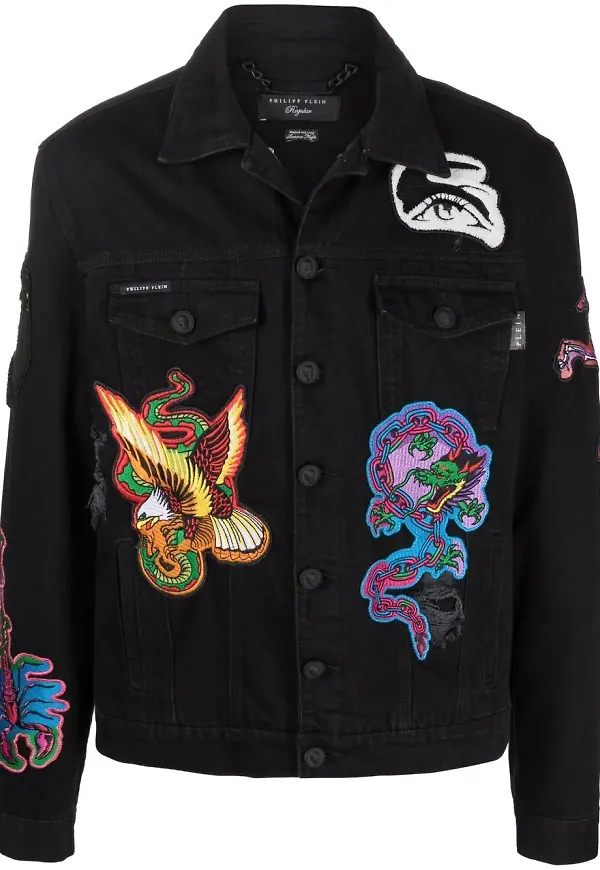 Philipp Plein jeansjacka med märken - Svart