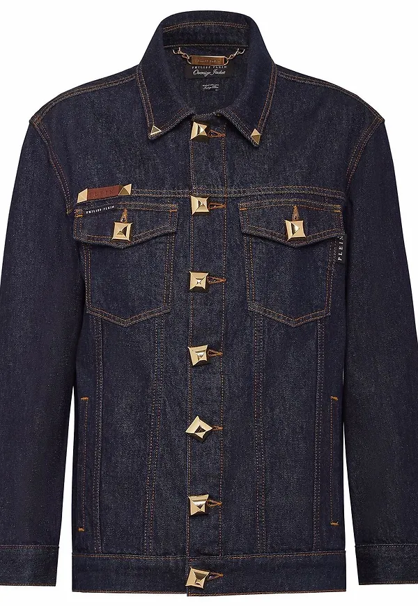 Philipp Plein jeansjacka med nitknapp - Blå