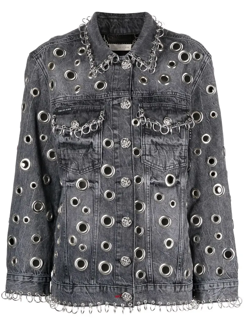 Philipp Plein jeansjacka med ringdetalj - Grå