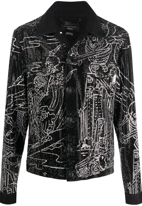 Philipp Plein jeansjacka med skelettatueringstryck - Svart