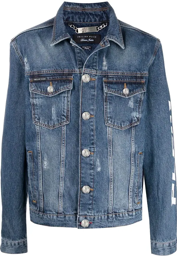 Philipp Plein jeansjacka med slitning - Blå