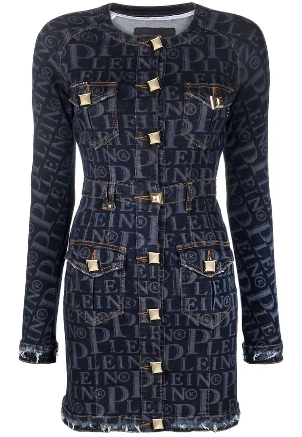 Philipp Plein jeansklänning med monogram - Svart