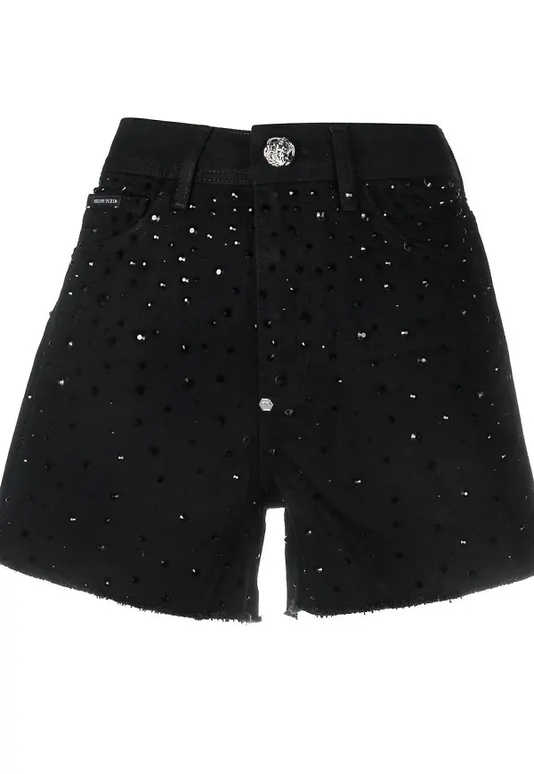 Philipp Plein jeansshorts med strass - Svart