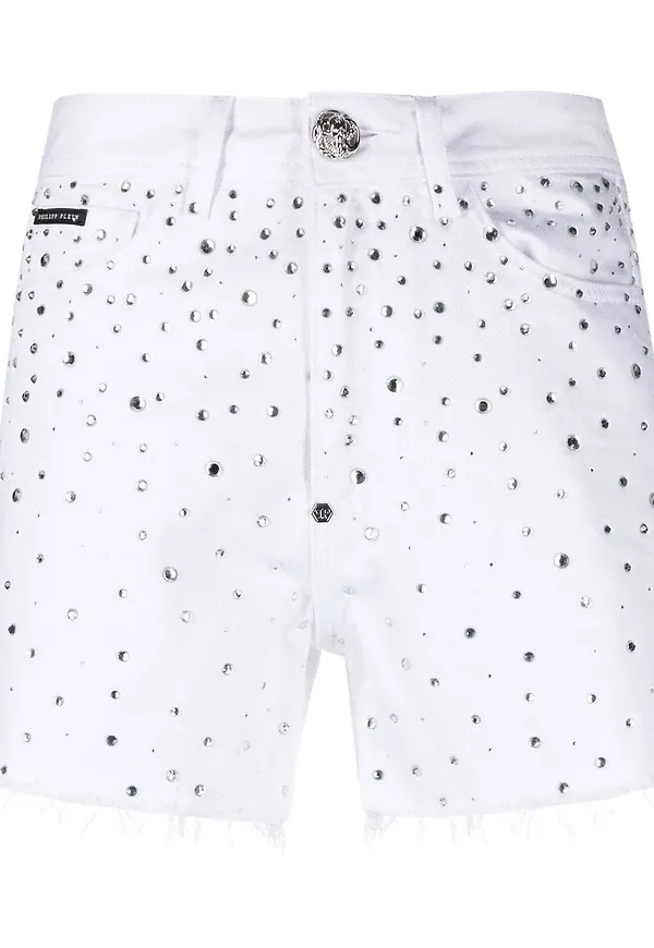 Philipp Plein jeansshorts med strass - Vit