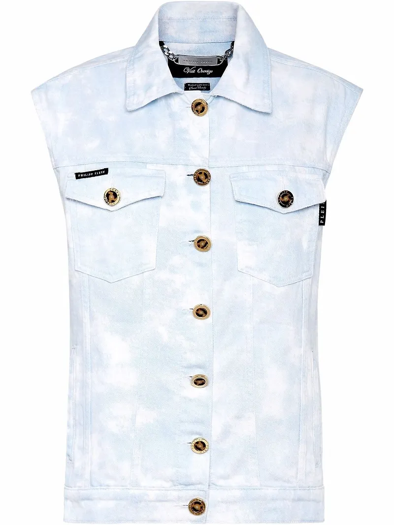 Philipp Plein jeansväst med blekt effekt - Blå